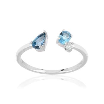 Rhodium-Plated 925 Sterling Silver & Blue Topaz Cocktail Ring