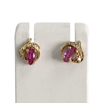 18K Yellow Gold (750) Ruby & Diamond Cluster Stud Earrings